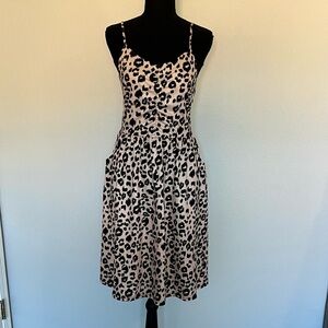 Leopard Print Spaghetti Strap Dress with Pockets